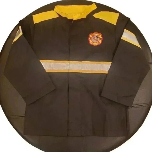 𝅺Crazy 8 Kids Black/Yellow Reflective Fireman Costume Coat - Picture 1 of 9